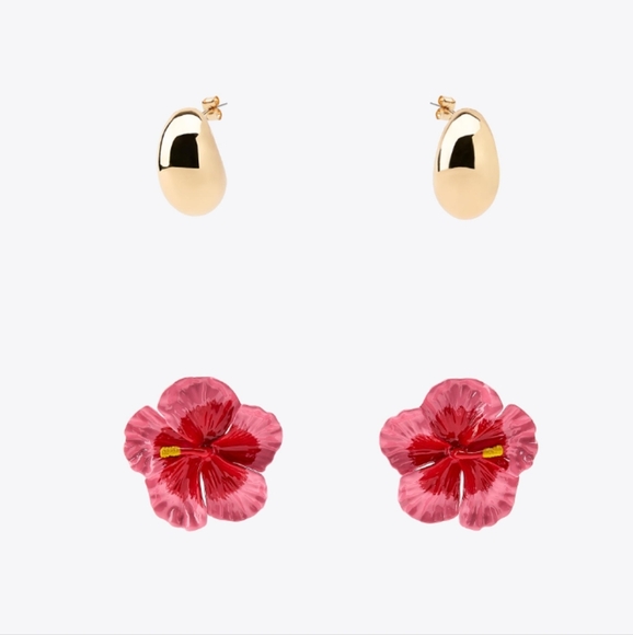 Zara Hoop And Flower Earrings Set - Picture 1 of 2
